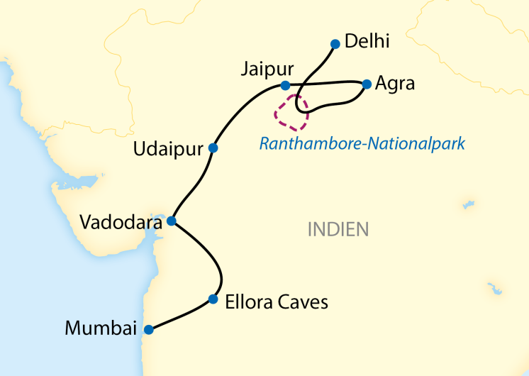 Karte_Deccan Odyssey_Indien_Delhi - Mumbai_3010