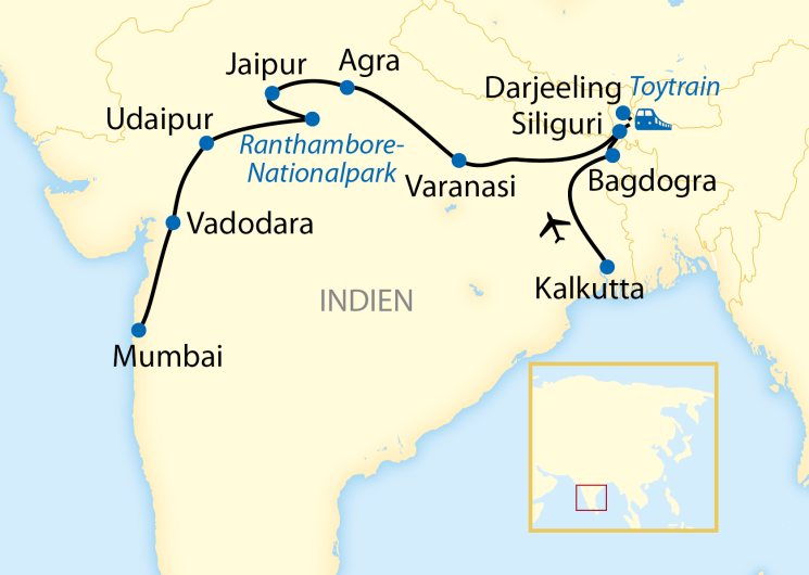 Karte_Deccan Odyssey_Indien_Kalkutta - Mumbai_2367_2022