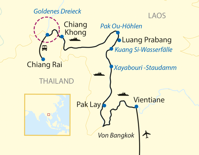 Karte_Mekong_Orchidee Vientiane - Goldenes Dreieck_1932_2024