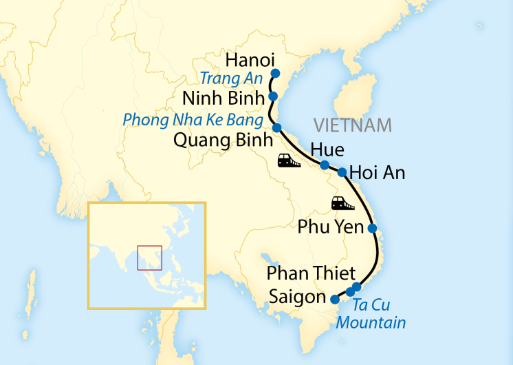 Verlauf Karte Vietnam-Zugreise SJourner Zubuchertour